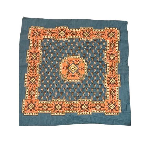 Blue & Pink French Provincial Floral Paisley Pattern Bandana Scarf Cover Vintage - Picture 3 of 8
